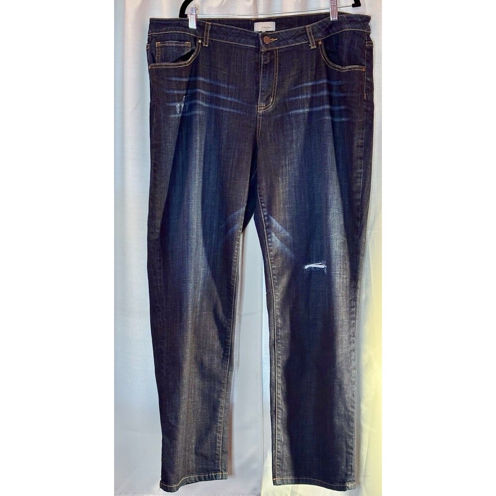 Halogen Girlfriend Dark Wash Distressed Stretch Denim Jeans Blue Womens 18W